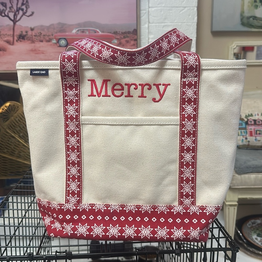 Land’s End Embroidered Holiday Canvas Tote